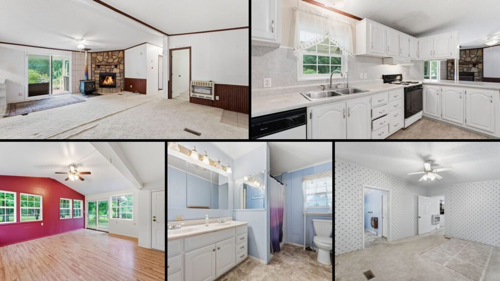 Interior collage of a cheap home for sale in Altamont, Tennessee — 3.09 acres at $270,000
