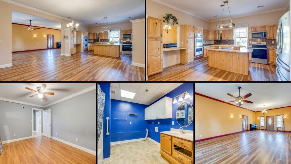 Interior collage of a cheap home for sale in Johnson City, Tennessee — 5.27 acres at live auction