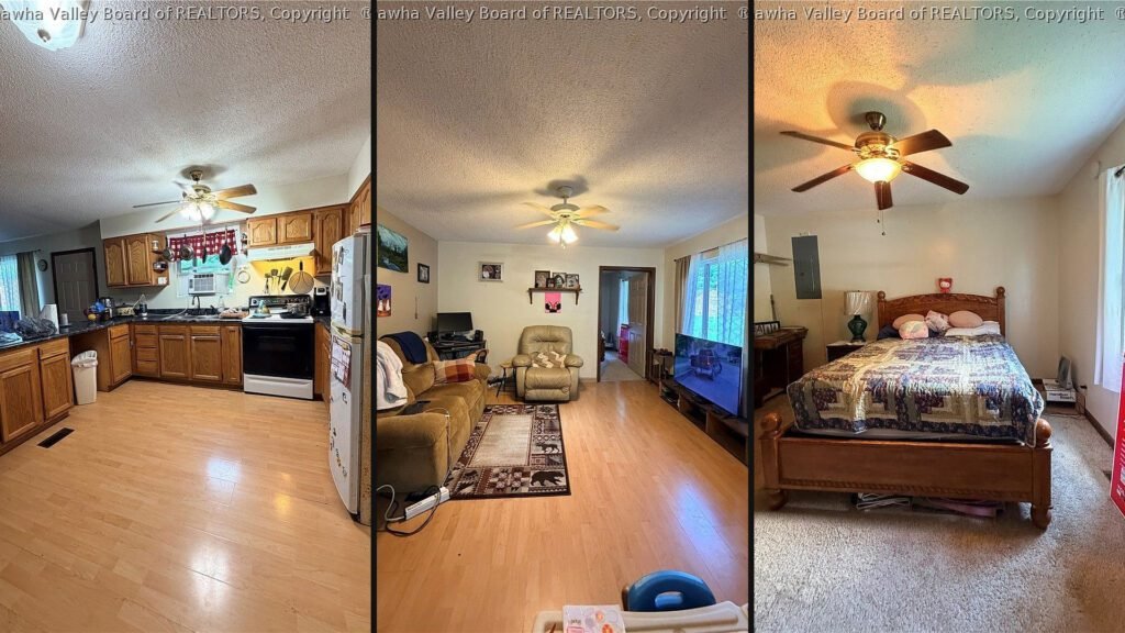 Interior collage of a cheap home for sale in Verdunville, West Virginia — 5.52 acres at $87,000