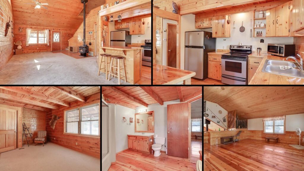 Interior collage of a cheap farmhouse with land for sale in Ramah, New Mexico — 5 acres at $364,000