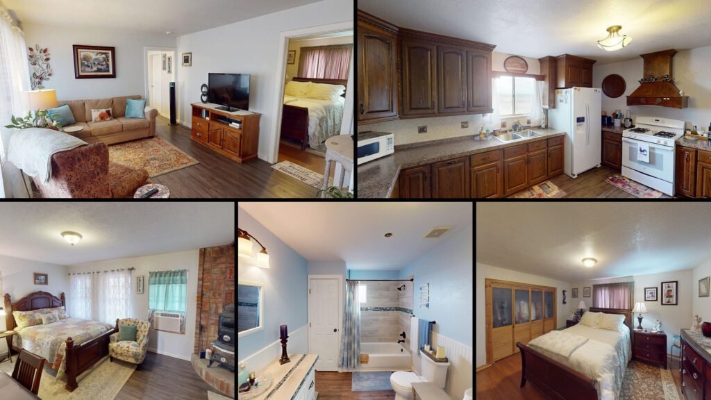Interior collage of a cheap farmhouse with land for sale in Deming, New Mexico — 2 acres at $219,750