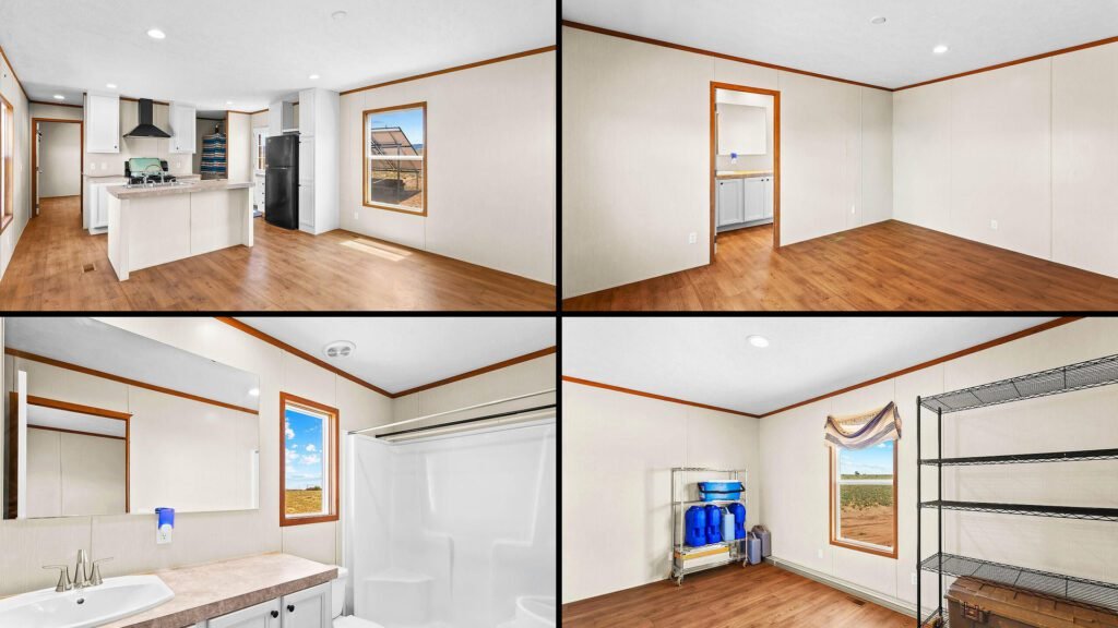 Interior collage of a cheap farmhouse with land for sale in Laguna, New Mexico — 1.03 acres at $59,000