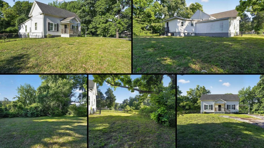 Exterior and land collage of a cheap house on 0.69 acres for sale in Memphis, Tennessee