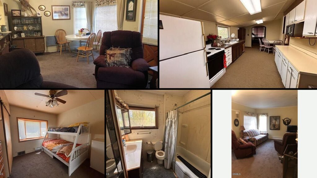 Interior collage of a cheap cottage for sale in Westby, Montana — 0.32 acres at $60,000