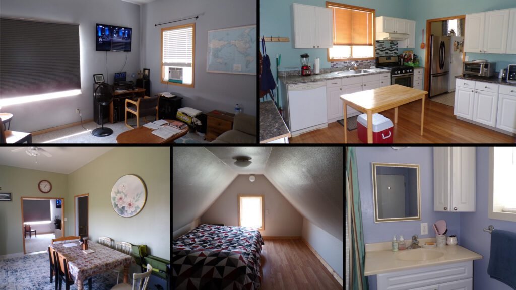 Interior collage of a cheap farmhouse for sale in Great Falls, Montana — 5 acres at $315,000