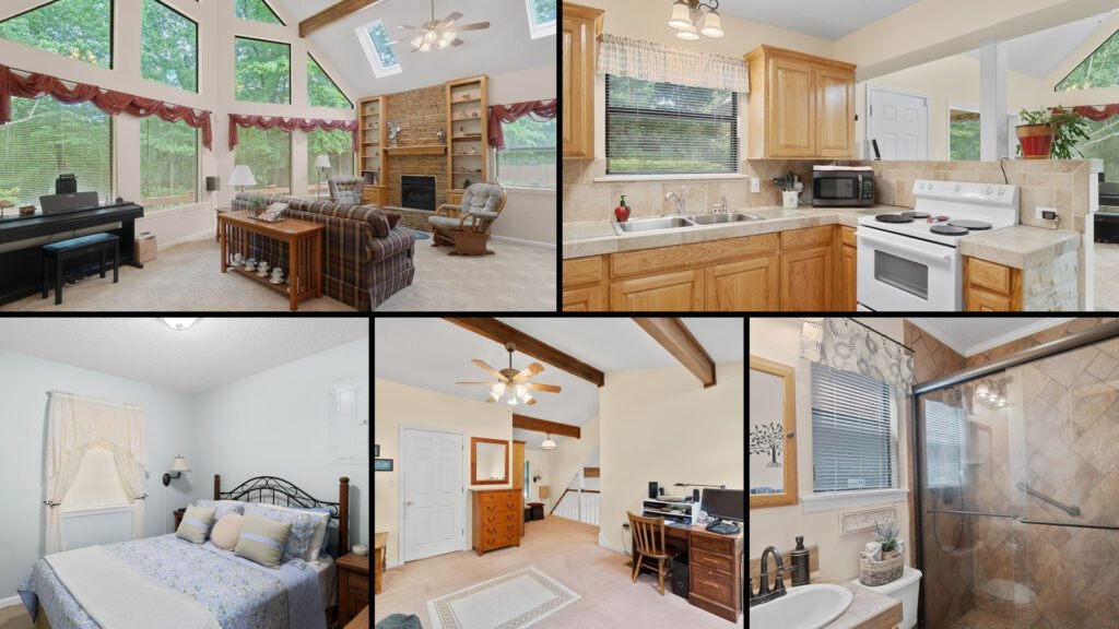Interior collage of a cheap lakefront home for sale in Hughes Springs, Texas — 5.44 acres at $349,900