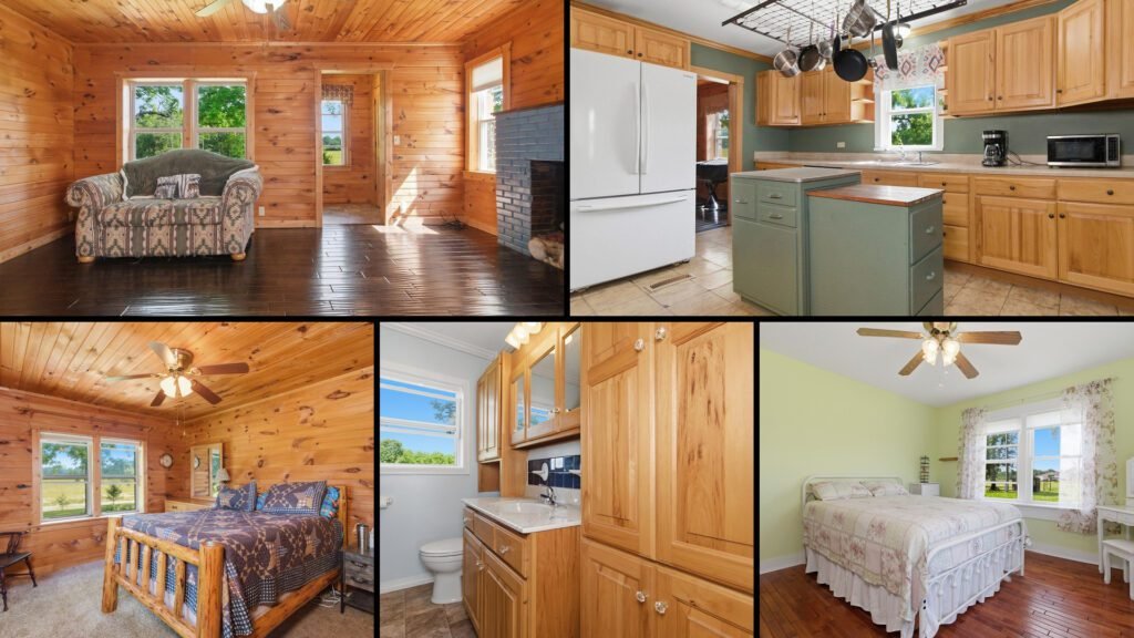 Interior collage of a cheap farmhouse for sale in Dora, Missouri — 5 acres at $224,900