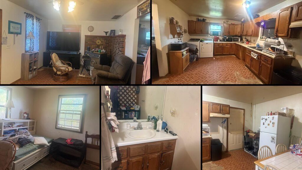 Interior collage of a cheap farmhouse for sale in Qulin, Missouri — 10 acres at $75,000