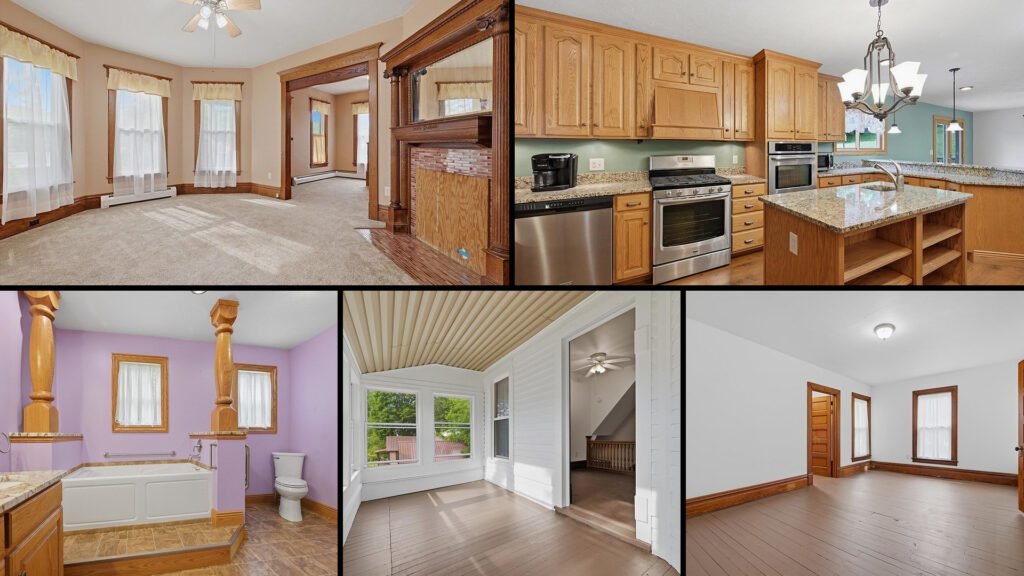 Interior collage of a cheap Victorian home for sale in Tionesta, Pennsylvania — 13 acres at $279,900