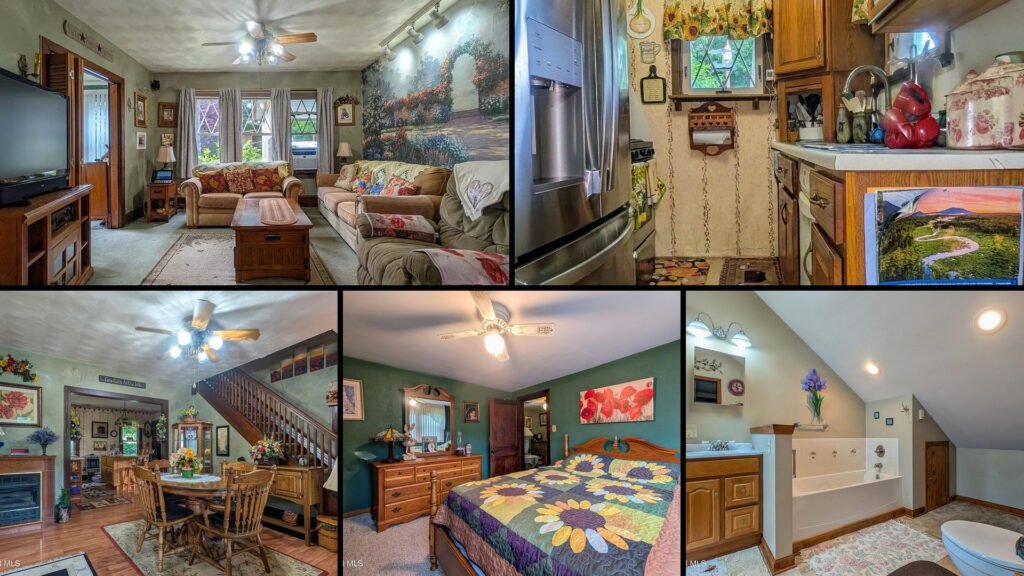 Interior collage of a cheap cottage for sale in Six Mile Run, Pennsylvania — 7.5 acres at $238,000