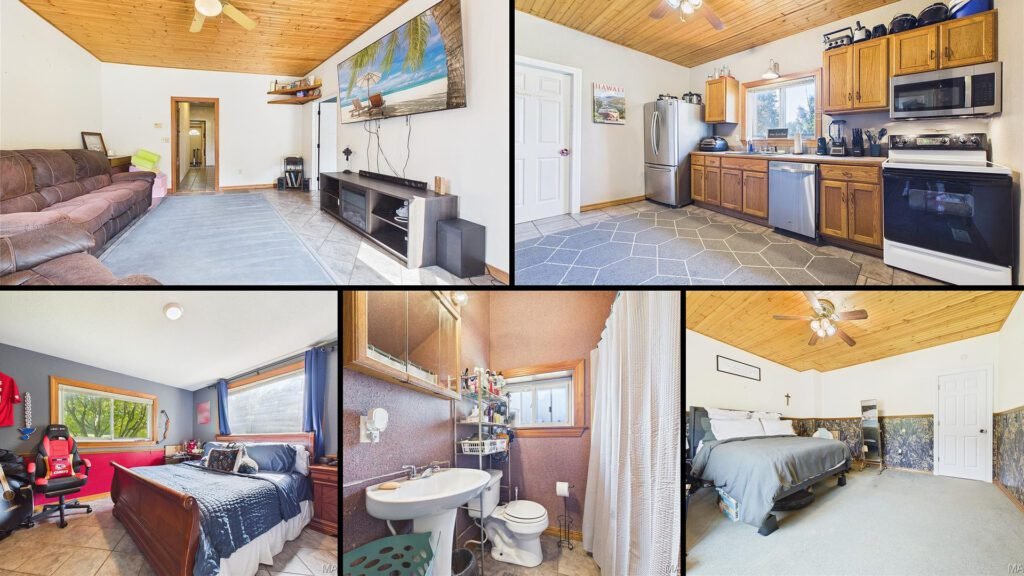 Interior collage of a cheap farmhouse for sale in Perryville, Missouri — 2.96 acres at $150,000