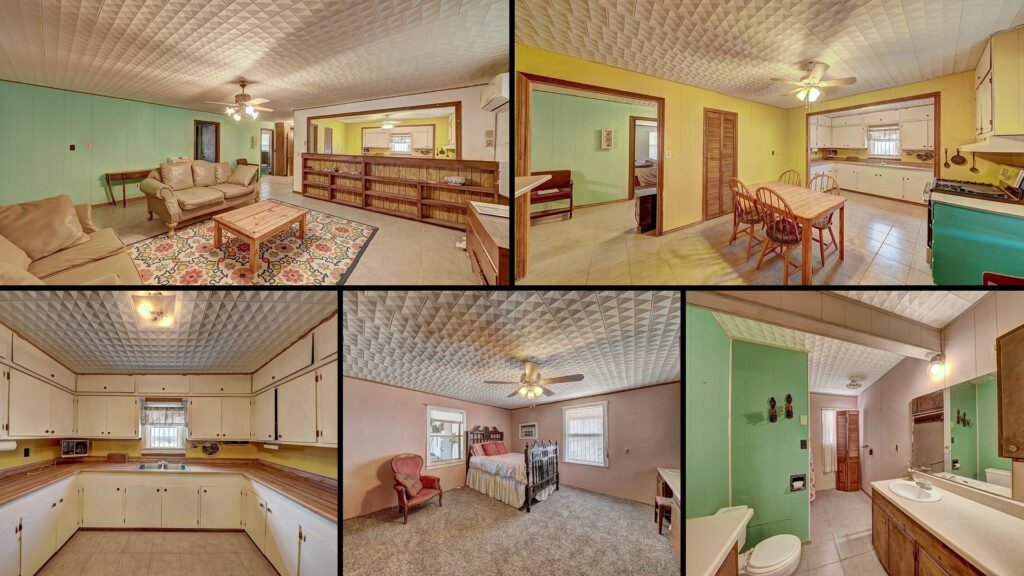 Interior collage of a cheap desert home for sale in Presidio, Texas — 5 acres at $95,000
