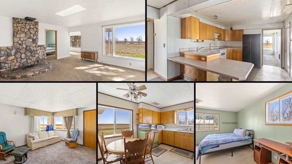 Interior collage of a cheap house and duplex for sale in Chester, Montana — 4.54 acres at $245,000