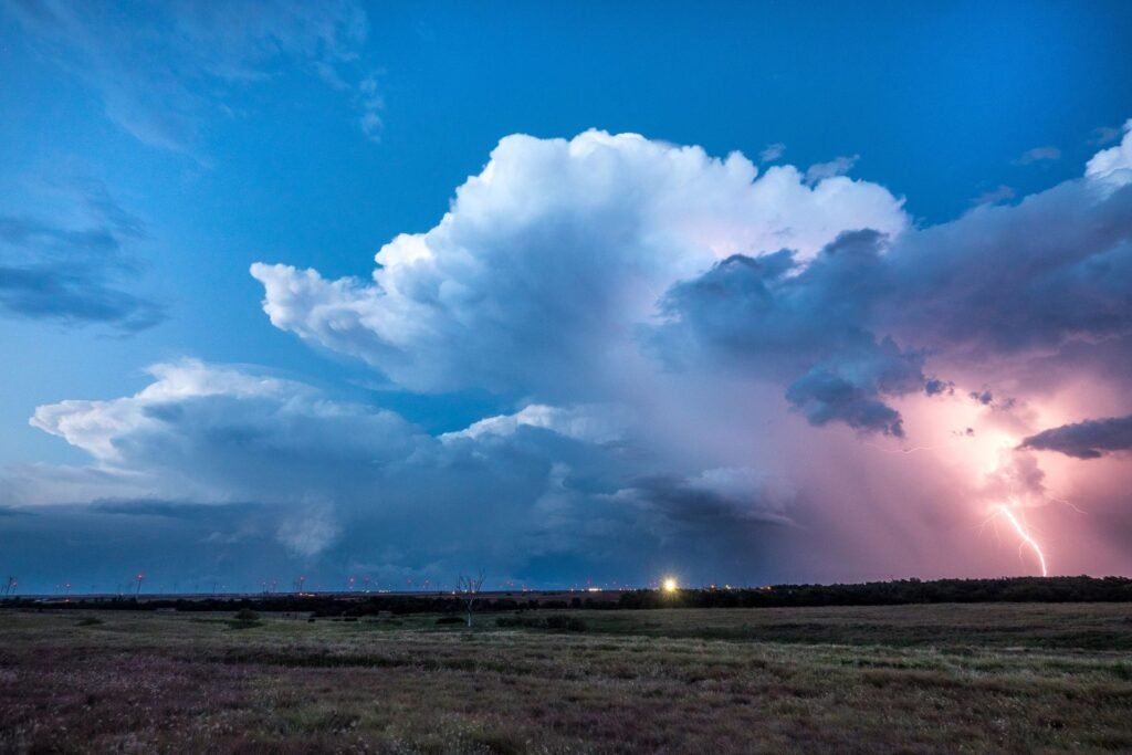 Thunderstorm with lightning over an open field near Oklahoma City, Oklahoma
